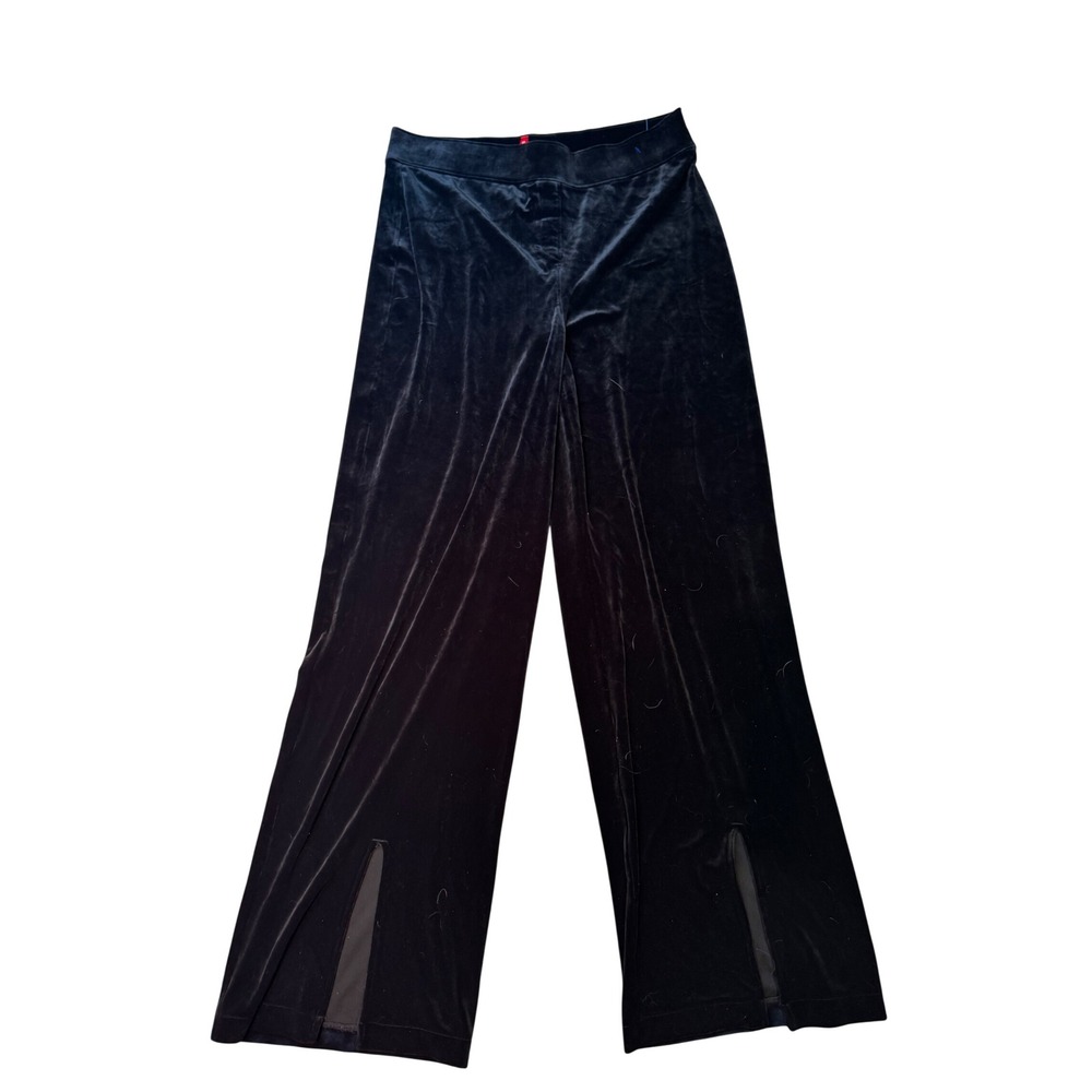 SPANX Black Velvet Wide Leg Pants Side Slit‎ Flare Lounge XL TG